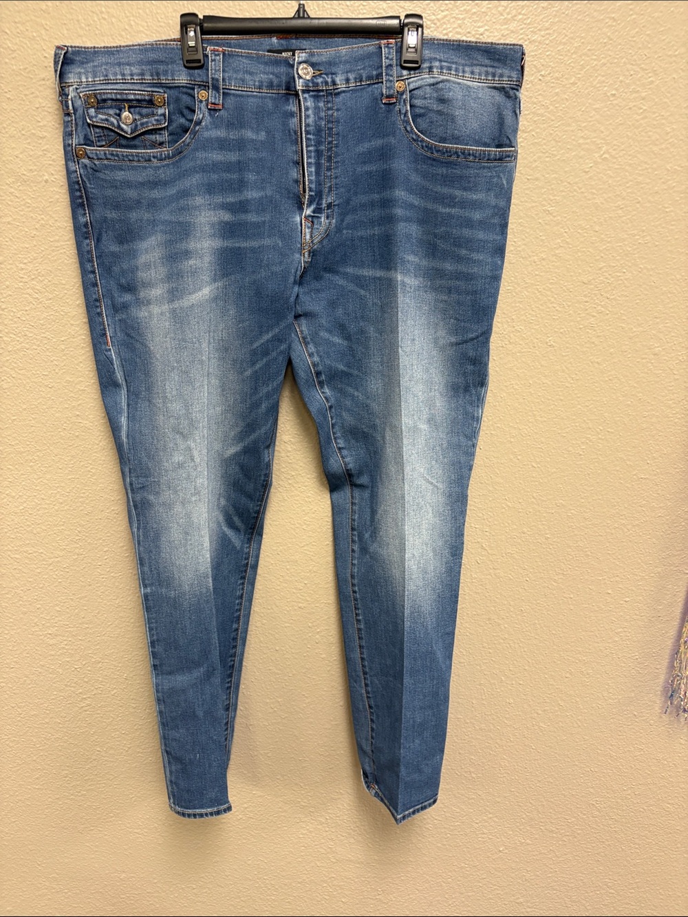 True Religion Medium Blue Skinny Jeans with Faded Whiskering